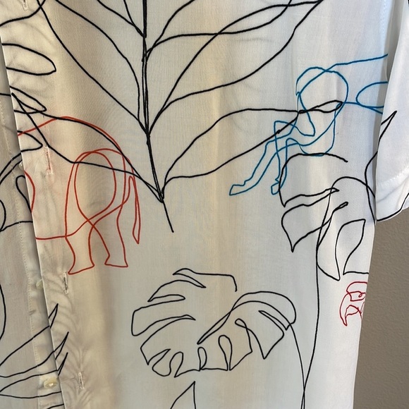 ZARA SLIM FIT TRACE print summer shirt short sleeve tropical / elephant scene L - Picture 5 of 12
